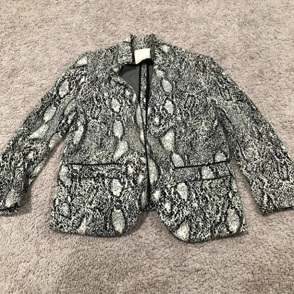 Rebecca Taylor Black and White Snake Skin Print Knit Blazer Size 4 - Picture 1 of 9